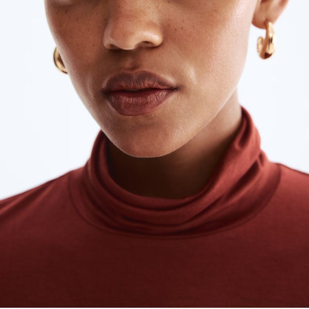 H&M Turtleneck Top Viscose Rust Red NWT - image 3